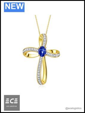 Yellow Gold Plated Silver Cross Necklace Gemstone Diamond Pendant 18 Chain